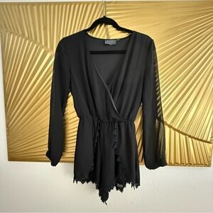 ASTR Women’s Black Lace Trim Wrap Romper